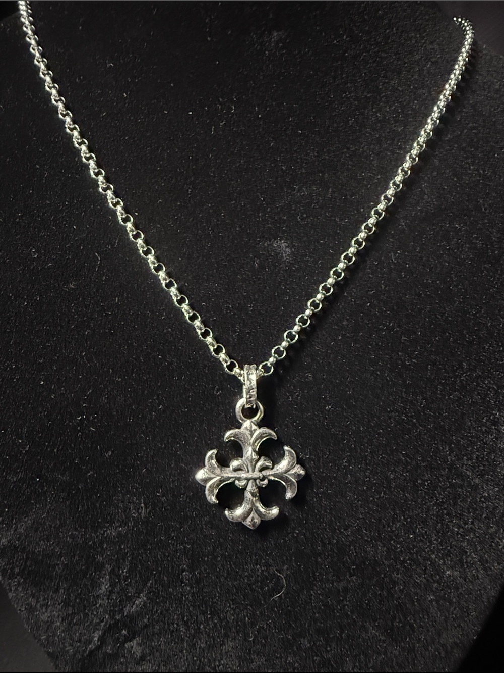 Silver Fleur Cross Pendant Necklace